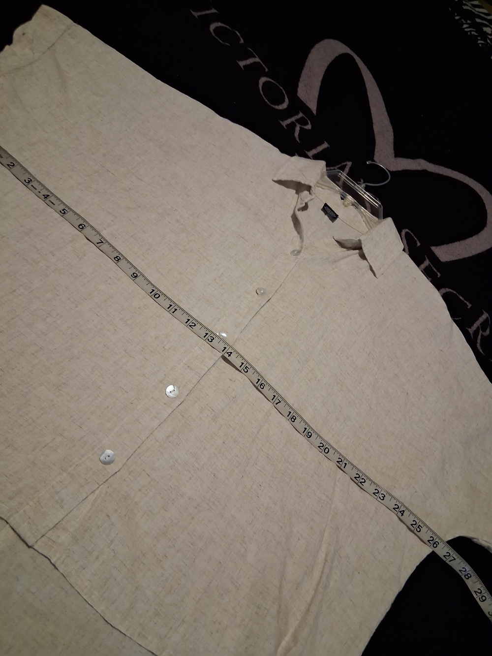 ZURY- Linen-Blend Beige Button-Down Women’s Top - Picture 4 of 5